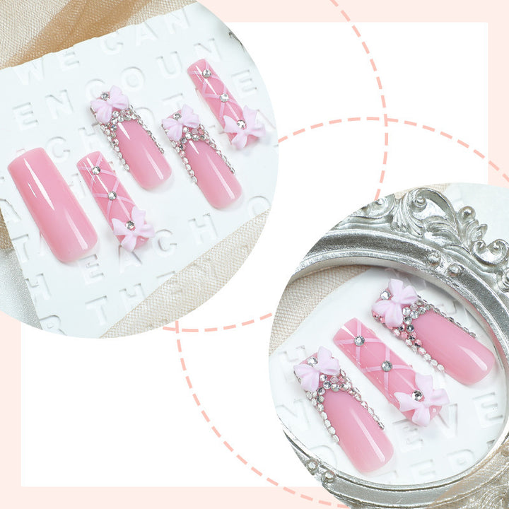 Decorative Press-On Nail Set with Elegant Bow and Gem Accents Bowlift 1788496283