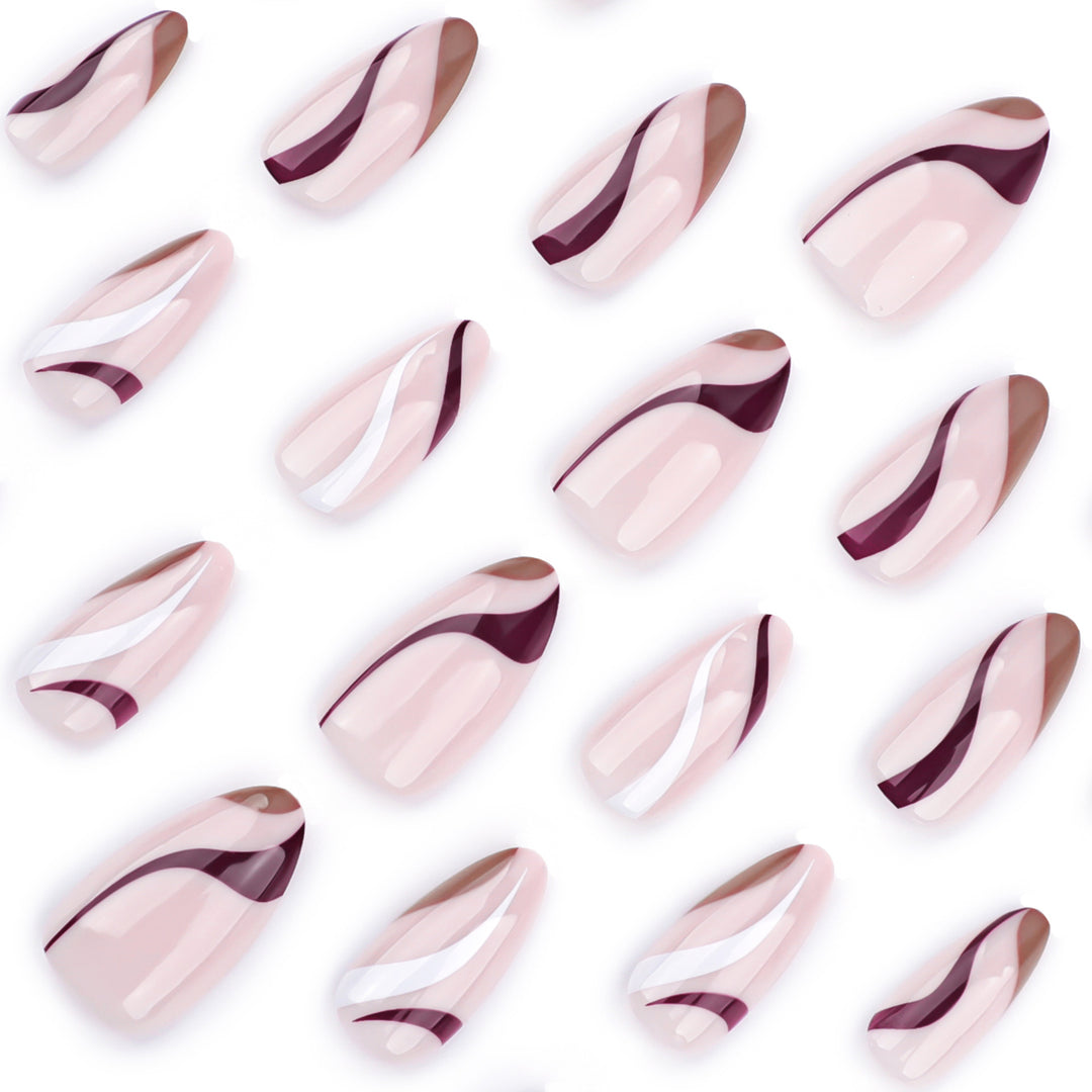 Elegant Nail Art with Modern Wave Pattern and Glitter Accents Bowlift
