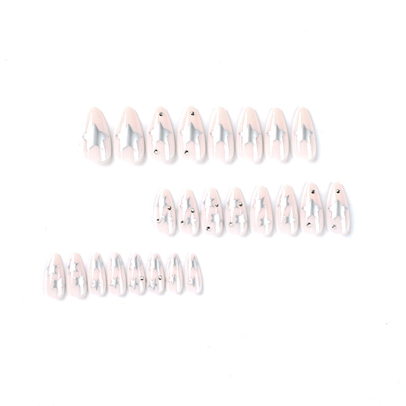 Artistic Nail Extensions with Silver Star Design Bowlift