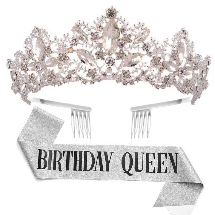 Women Glittering Tiara with "Birthday Queen" Sash Bowlift