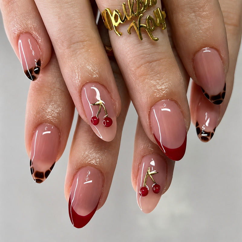 Elegant artificial nails with cherry design Bowlift