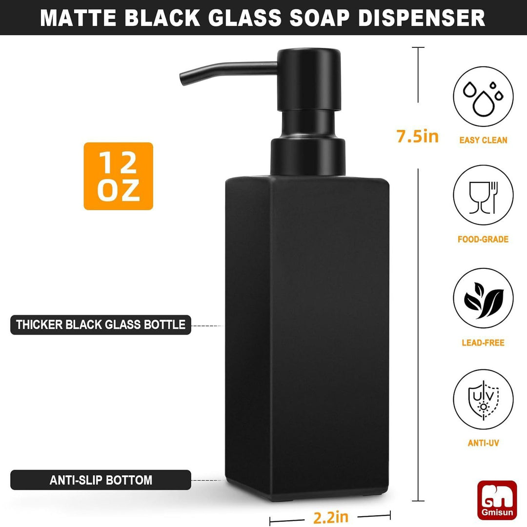 Refillable Tall Rectangular Glass Soap and Lotion Dispenser with Locking Pump Bowlift
