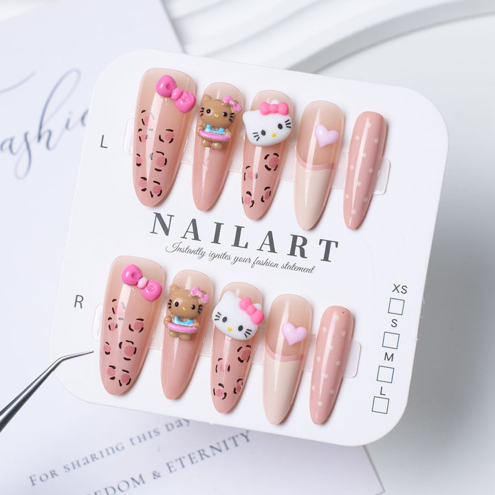Decorative Press-On Nail Set with Elegant Floral and Gemstone Accents Bowlift