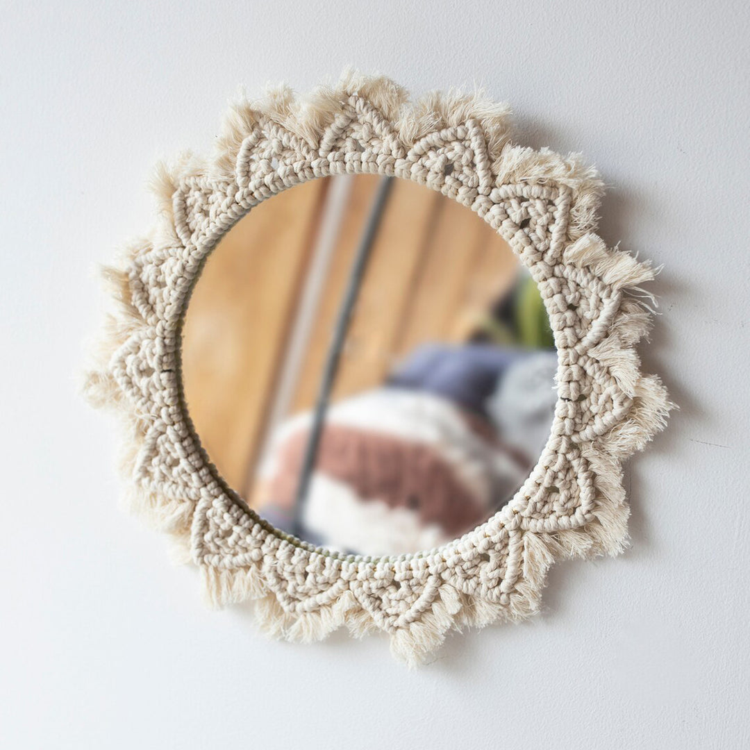 Macrame Wall Mirror with Fringe Detailing Bowlift