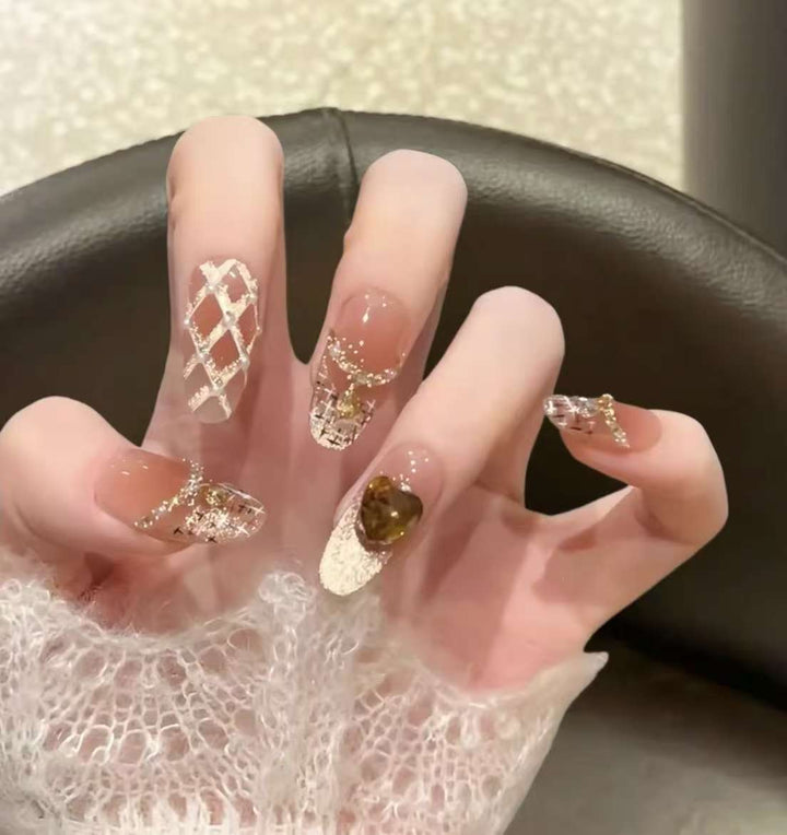 Decorative Long Stiletto Press-On Nails with Silver Accents Bowlift