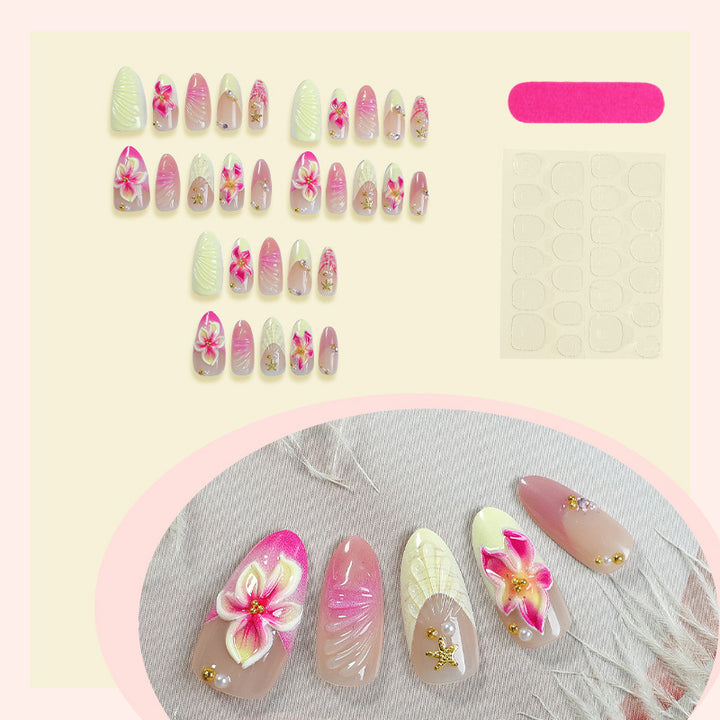 Floral Design Press-On Nail Set with Decorative Accents Bowlift