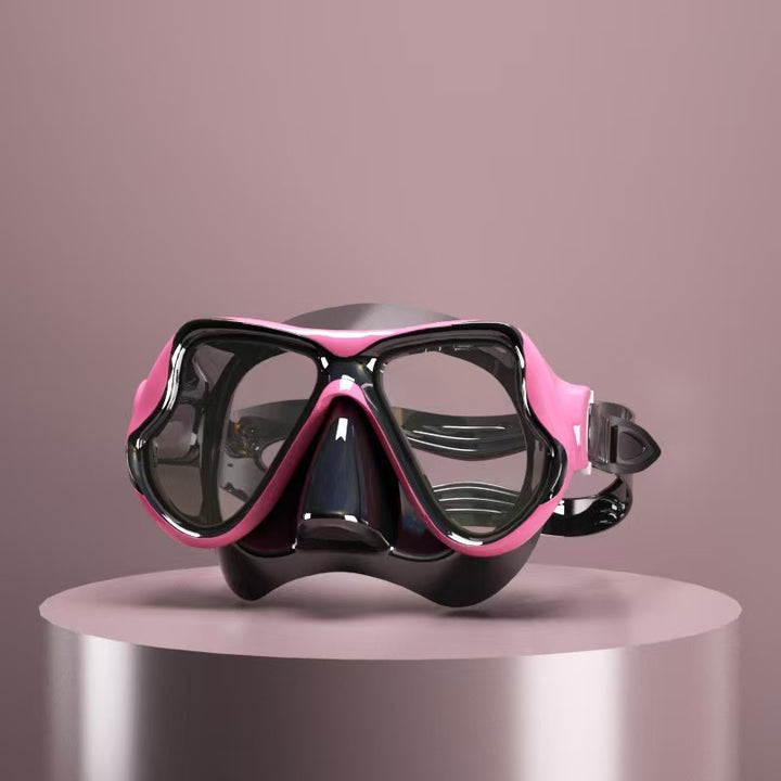 Diving mask with ergonomic design and a flexible snorkel Bowlift