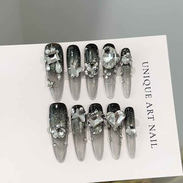 Glamorous Stiletto Press-On Nail Design Set with Crystal Accents