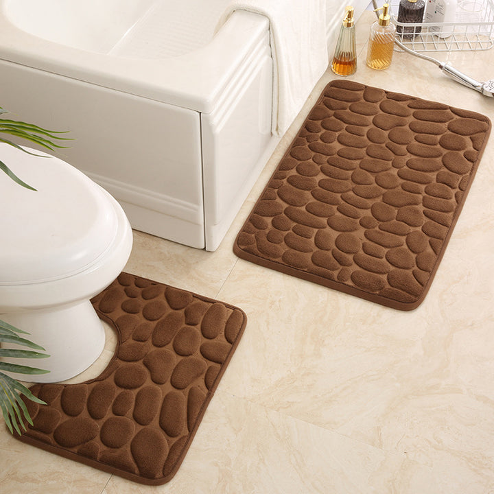 Textured Stone Pattern Bath Mat Set Bowlift