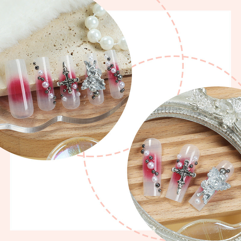 Decorative Nail Art Press-On Nails Set with Elegant Gem Accents Bowlift