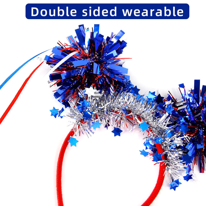 Unisex nan festive patriotic tinsel pompom headband with star garland and ribbon streamers Bowlift