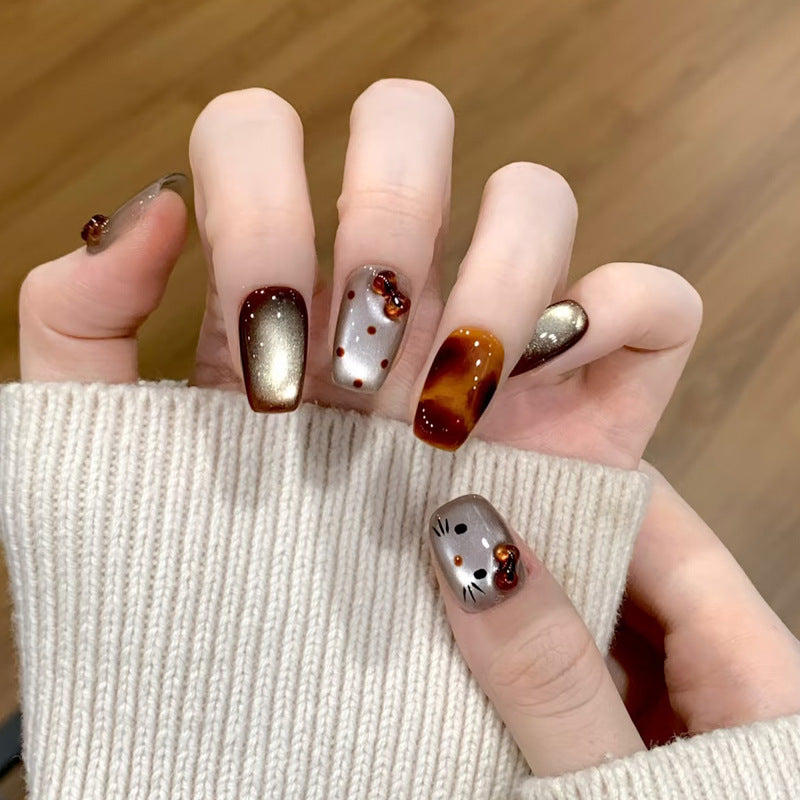 Artistic Glossy Press-On Nail Set with Embellishments Bowlift
