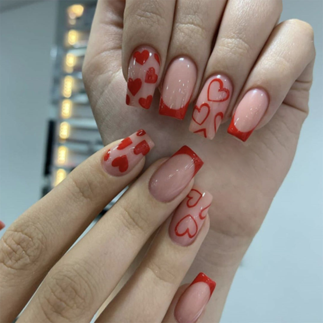 Creative Heart-Themed Press-On Nail Design Bowlift