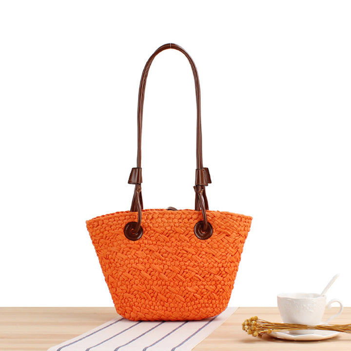 Handmade beach bag with brown leather handles Bowlift