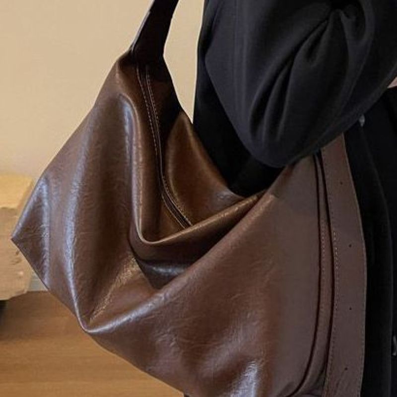 Slouchy Leather Shoulder Bag Bowlift