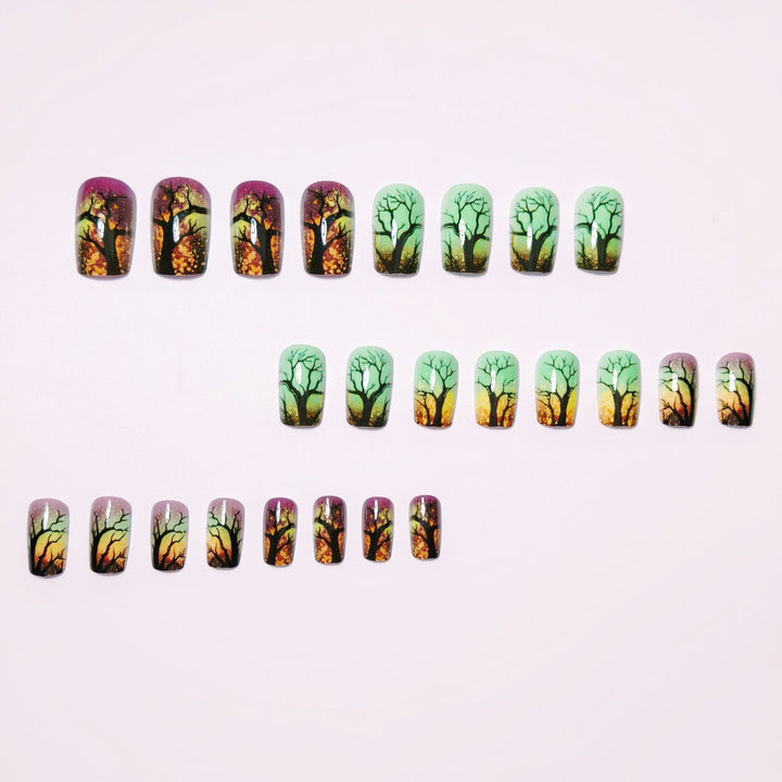 Artificial nails with fascinating tree silhouette design Bowlift