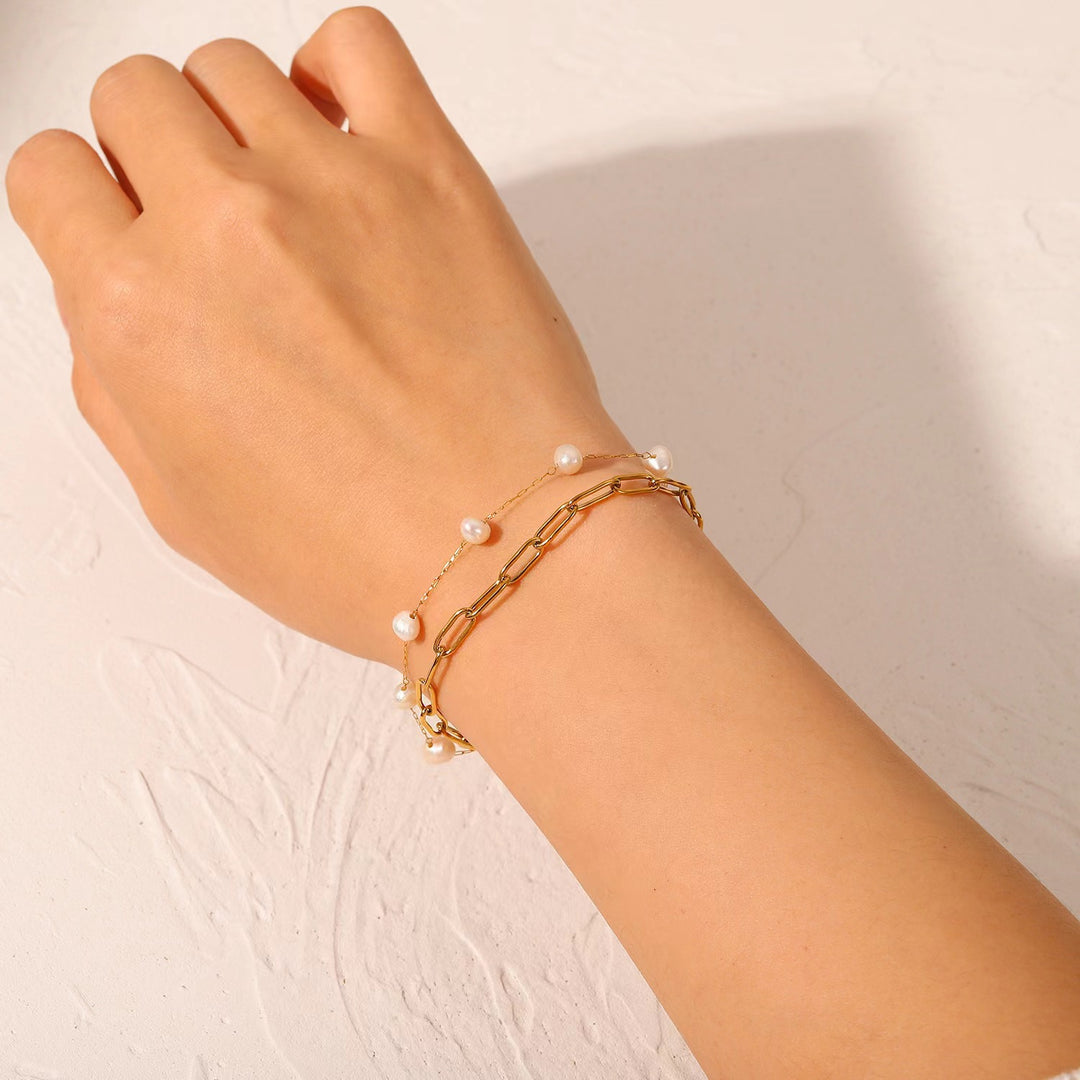 Double Layered Pearl Chain Anklet Bowlift