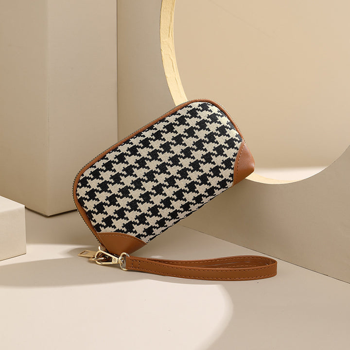 Elegant Houndstooth Zip Pouch Bowlift