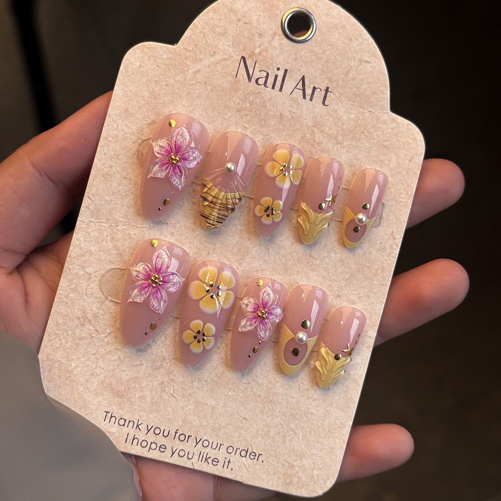 Decorative Floral Press-On Nail Set Bowlift