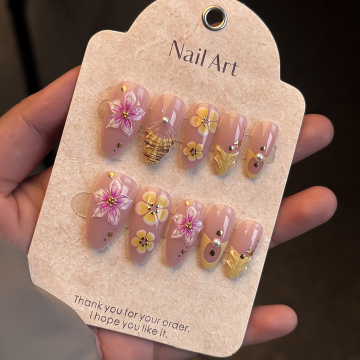 Decorative Floral Press-On Nail Set Bowlift