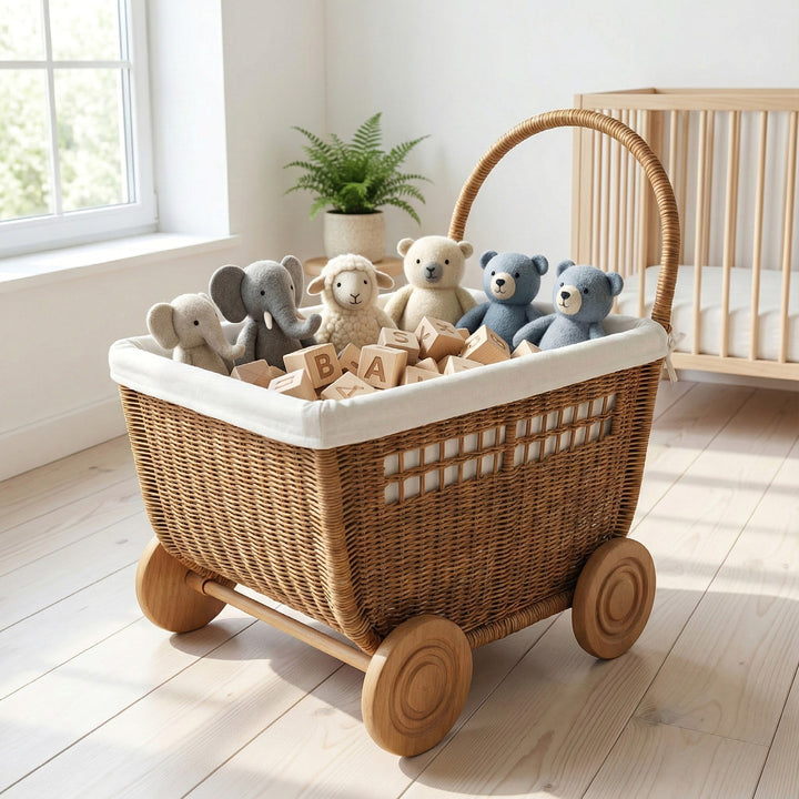 Vintage Woven Storage Cart Bowlift