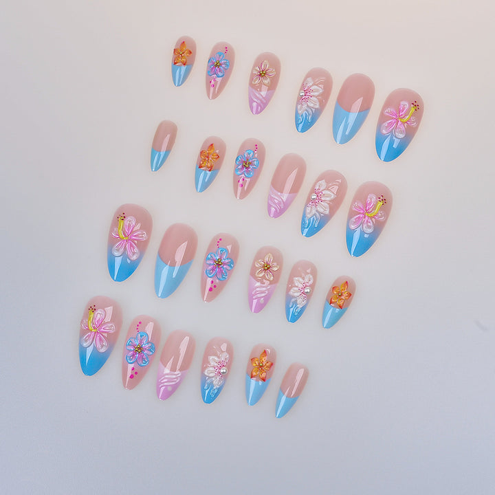 Artistic Floral-Designed Press-On Nail Set Bowlift