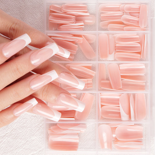 Premium Long-Length French Tip Press-On Nail Set Bowlift