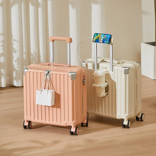 Hard-Shell Luggage With Integrated USB Port And Practical Cup Holder Bowlift