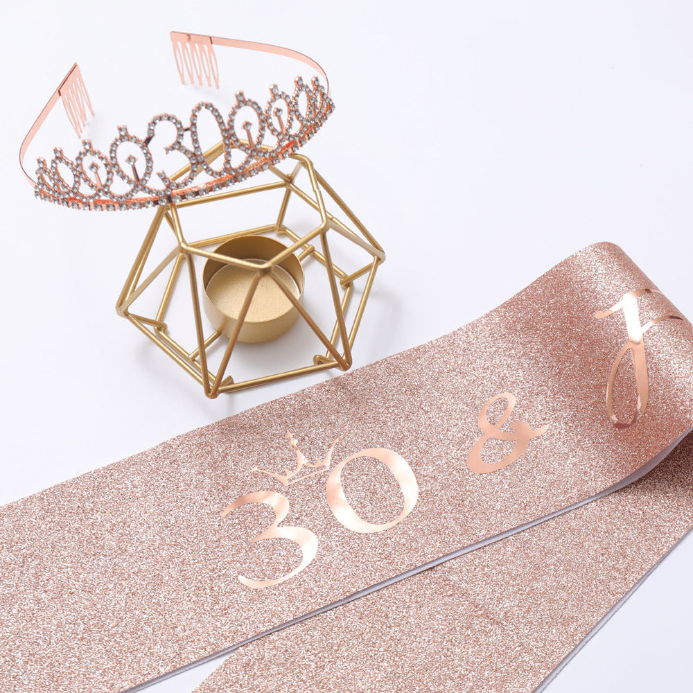 Women Crystal-Embellished Birthday Crown with Personalized Sash Bowlift