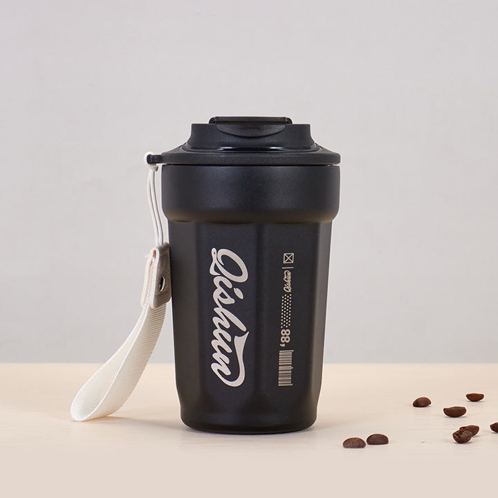 Ladies practical insulated drinking cup with carry strap Bowlift