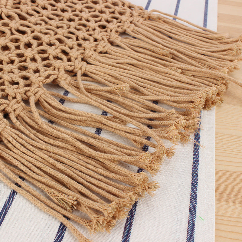 Macrame Tote Bag with Decorative Fringes Bowlift