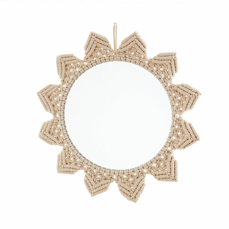 Decorative Macramé Wall Mirror with Floral Design Bowlift