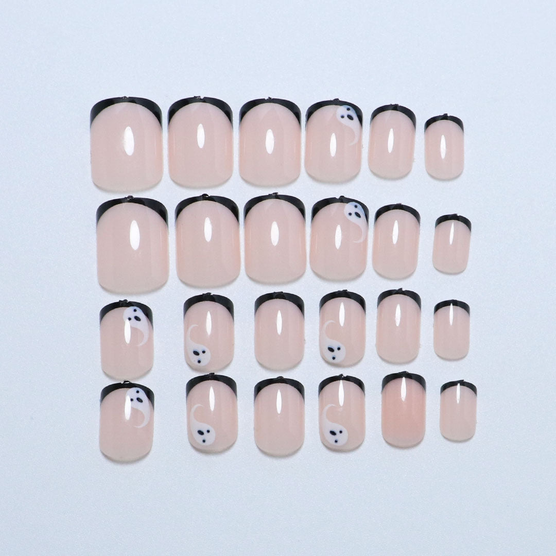 Artistic Ghost-Themed Press-On Nail Art Bowlift