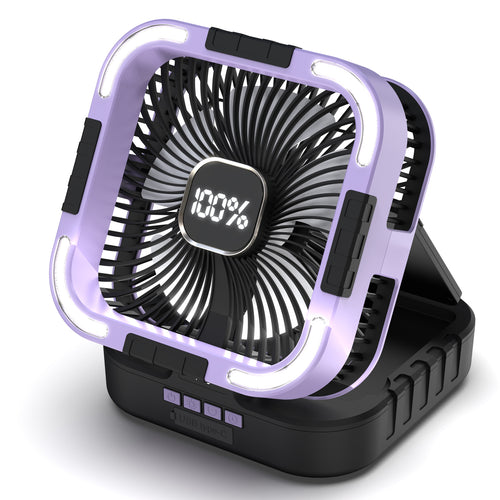 Solar-Powered Camping Fan with LED Light Bowlift
