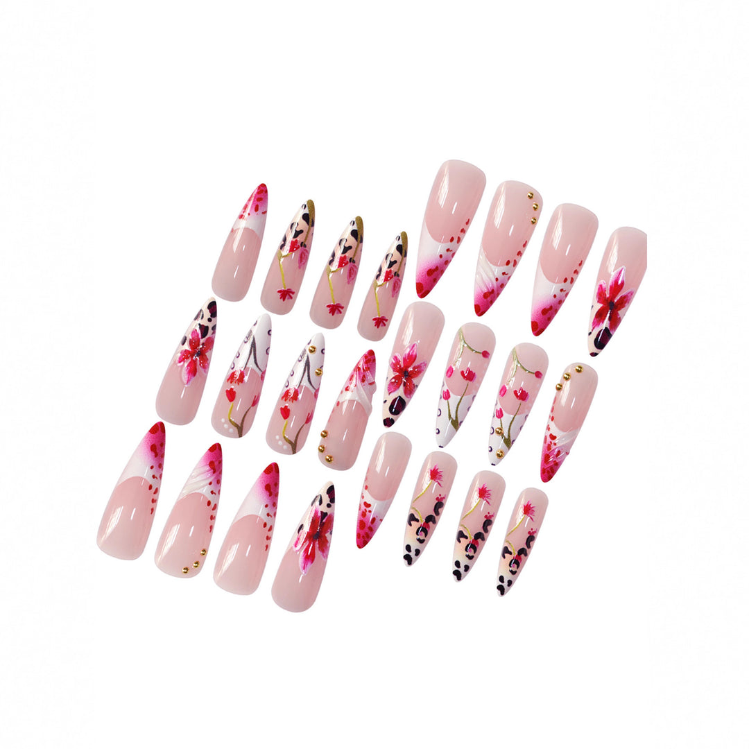 Floral Design Stiletto Press-On Nail Art Bowlift