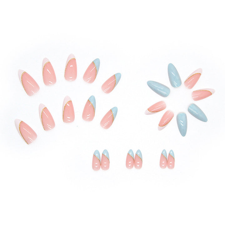 Elegant Stiletto Press-On Nails Set with Gold Accent Bowlift
