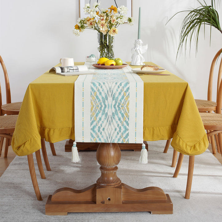 Decorative Contrast Ruffled Tablecloth