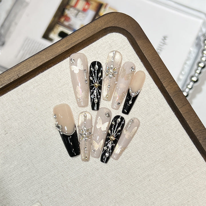 Elegant Butterfly-Inspired Press-On Nail Art Set Bowlift