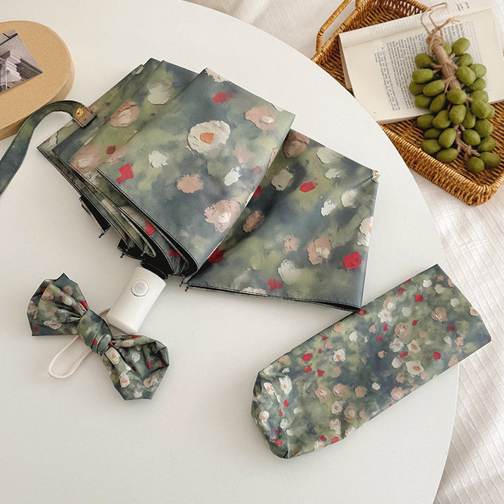 Ladies Folding Umbrella with Floral Design Bowlift