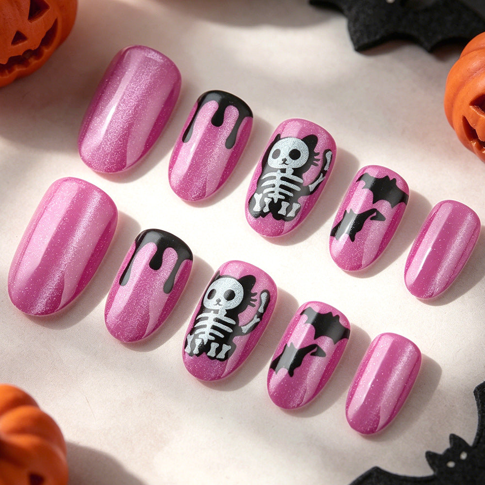 Artistic Halloween-Themed Press-On Nail Art Bowlift