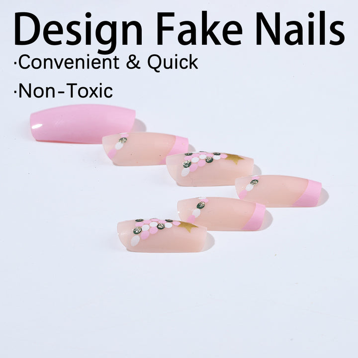 Artificial nail set with festive Christmas tree design and glitter decorations Bowlift
