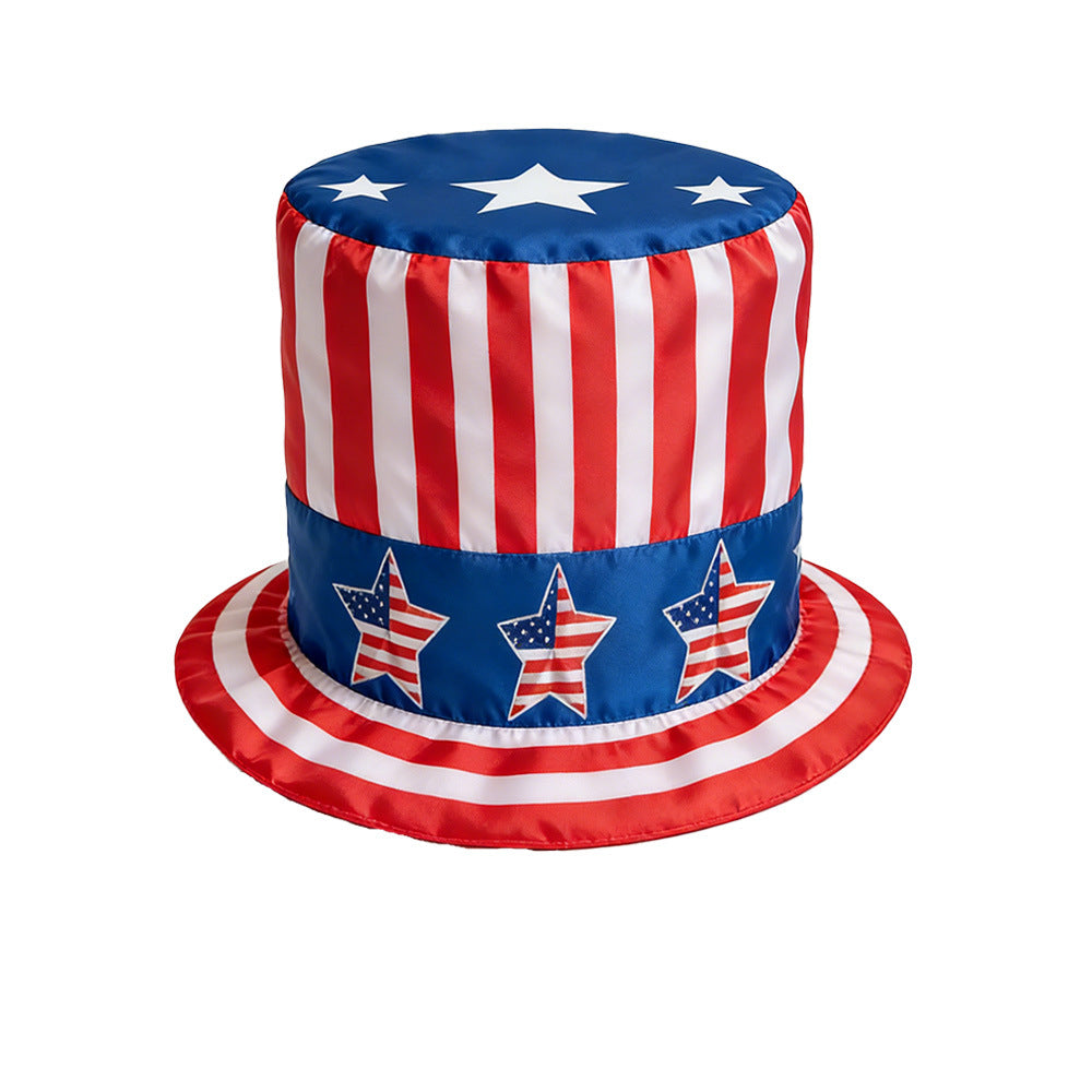 Unisex nan patriotic top hat with stars and stripes pattern made of satin Bowlift