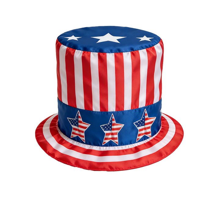 Unisex non-patriotic party top hat with stars and stripes pattern made of satin Bowlift