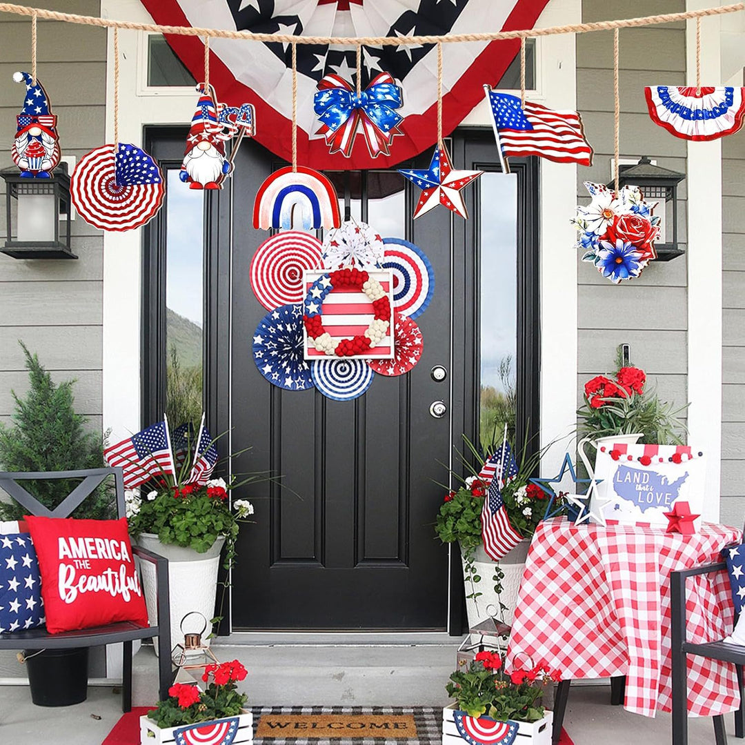 Unisex decorative party decoration set made of wooden pendants and table decoration with patriotic motifs Bowlift