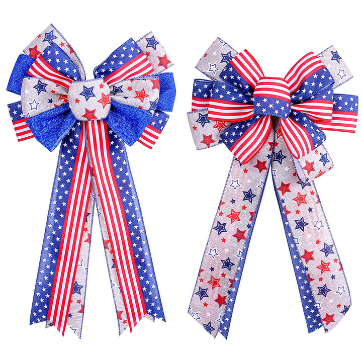 Unisex nan large bow with star pattern and long ribbons for wreath and vehicle decoration Bowlift