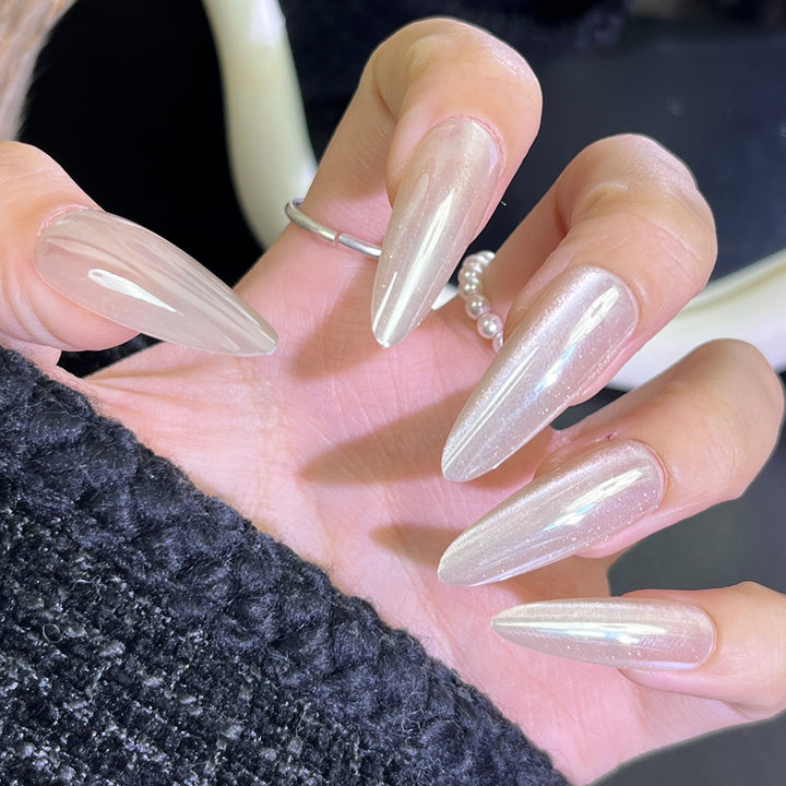 Glamorous Press-On Nail Set with Rhinestone and Glossy Finish Bowlift