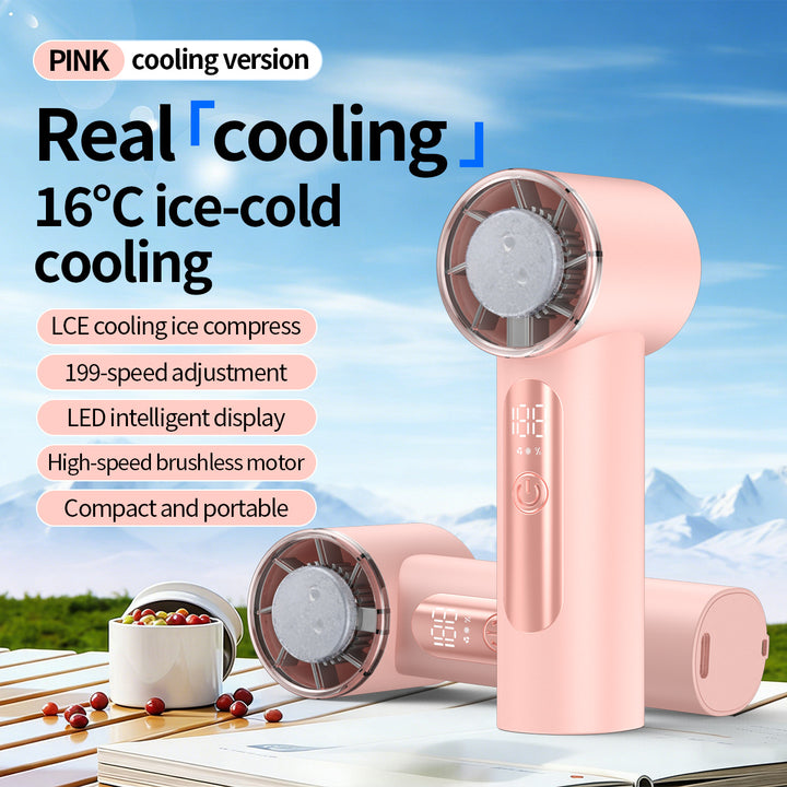 Unisex nan handheld cooling fan with ice cartridge and LED display Bowlift