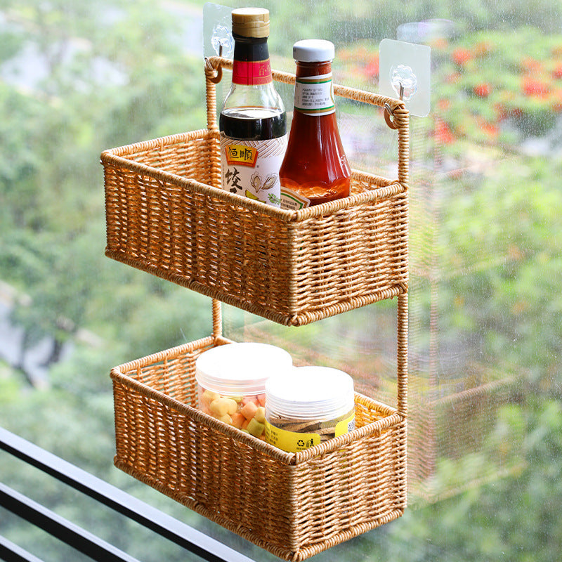 Double-Tier Woven Storage Basket with Handle Bowlift