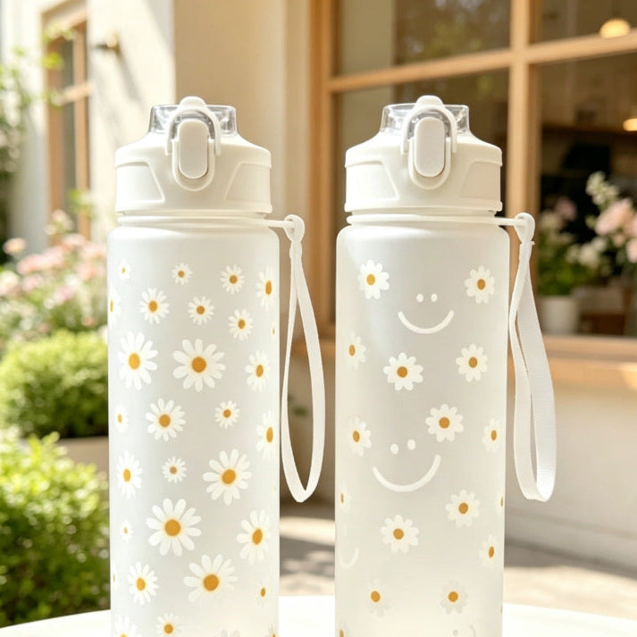 Reusable Frosted Daisy-Print Flip-Top Water Bottle Bowlift