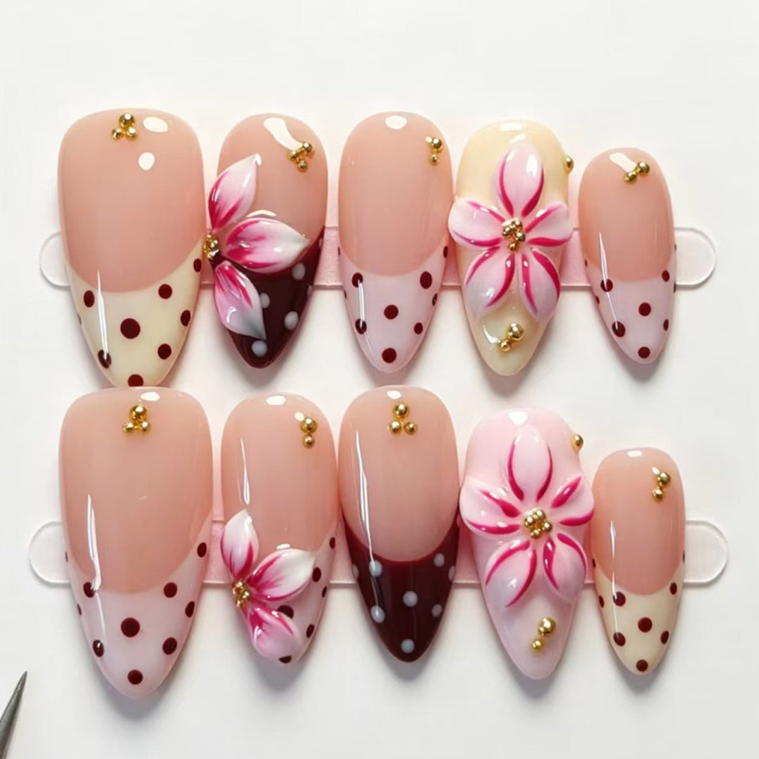 Artistic Floral Press-On Nail Tips Bowlift